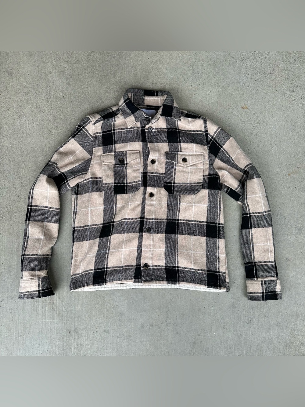 Women’s Les Deux Copenhague Plaid Button-Up Loop Collar Jacket Black & Cream XS